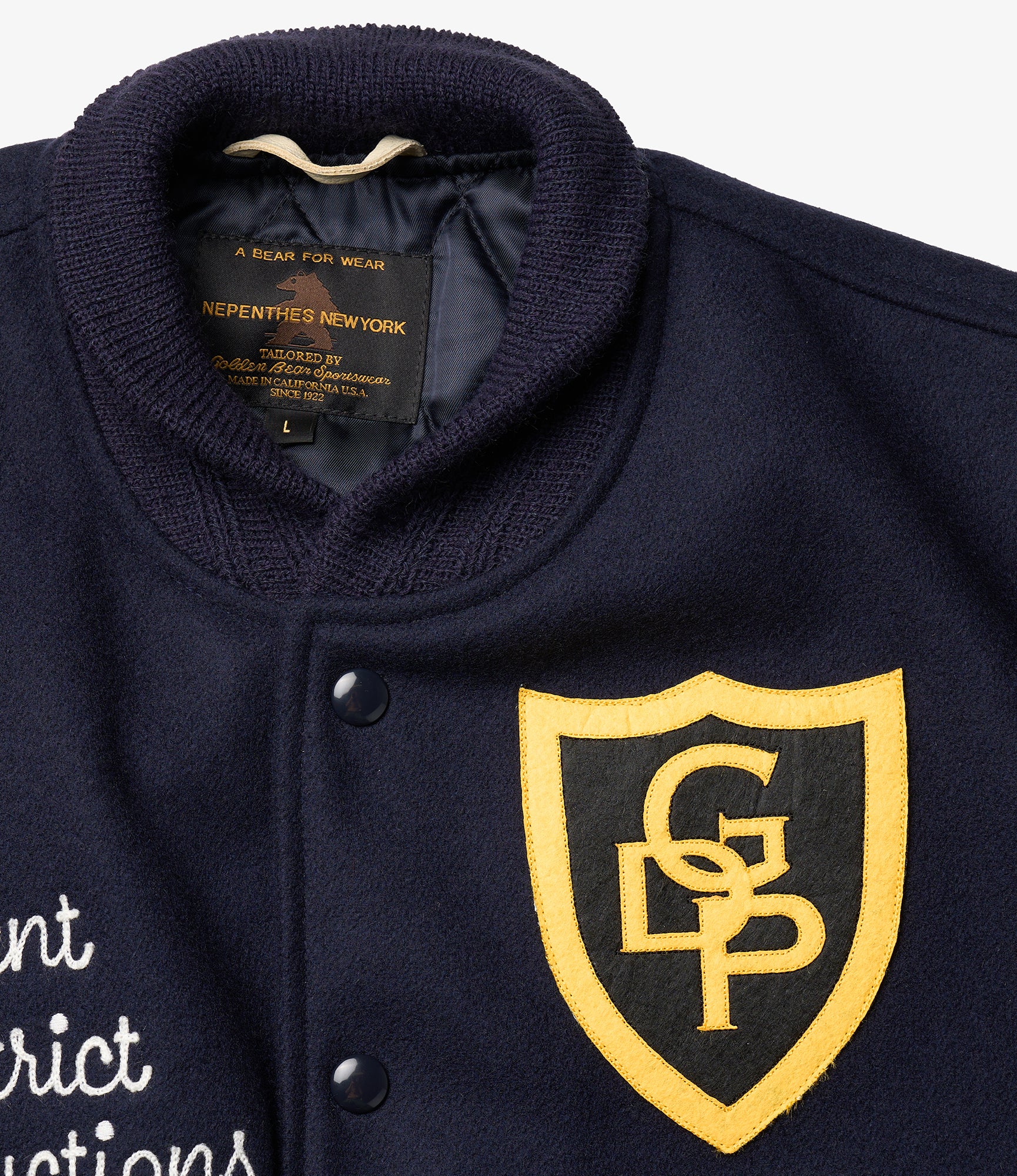 GDP x Golden Bear Varsity Jacket - Navy/Cream - Patches - Image 4