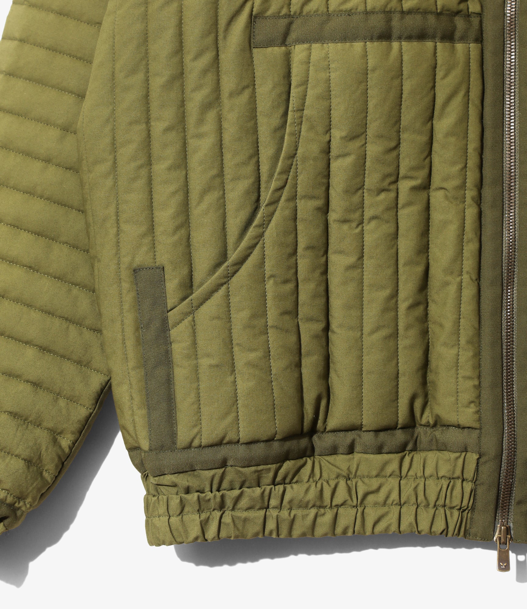 Taped Quilted Hoody - Olive - Cotton Poplin - Image 3