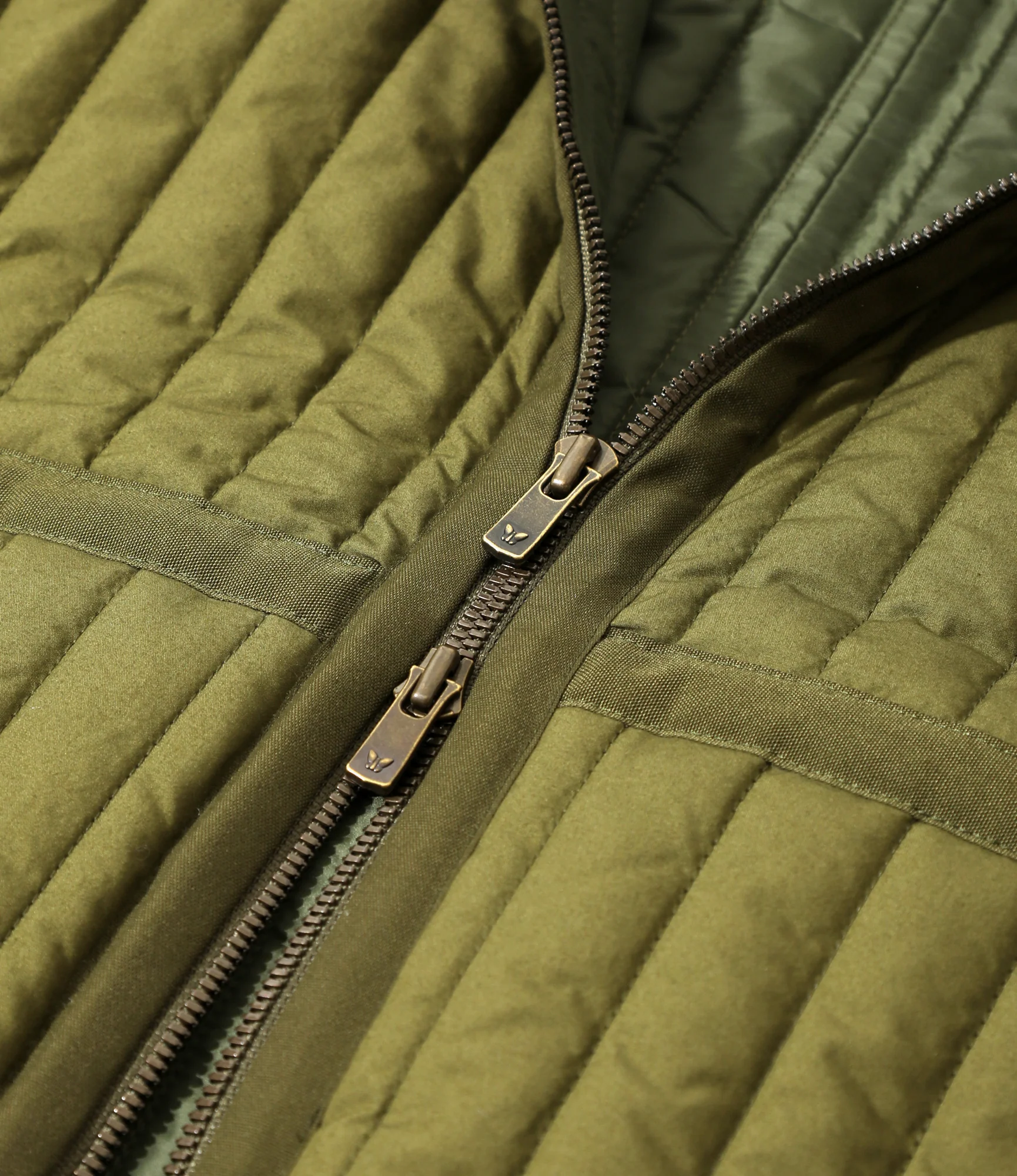 Taped Quilted Hoody - Olive - Cotton Poplin - Image 4