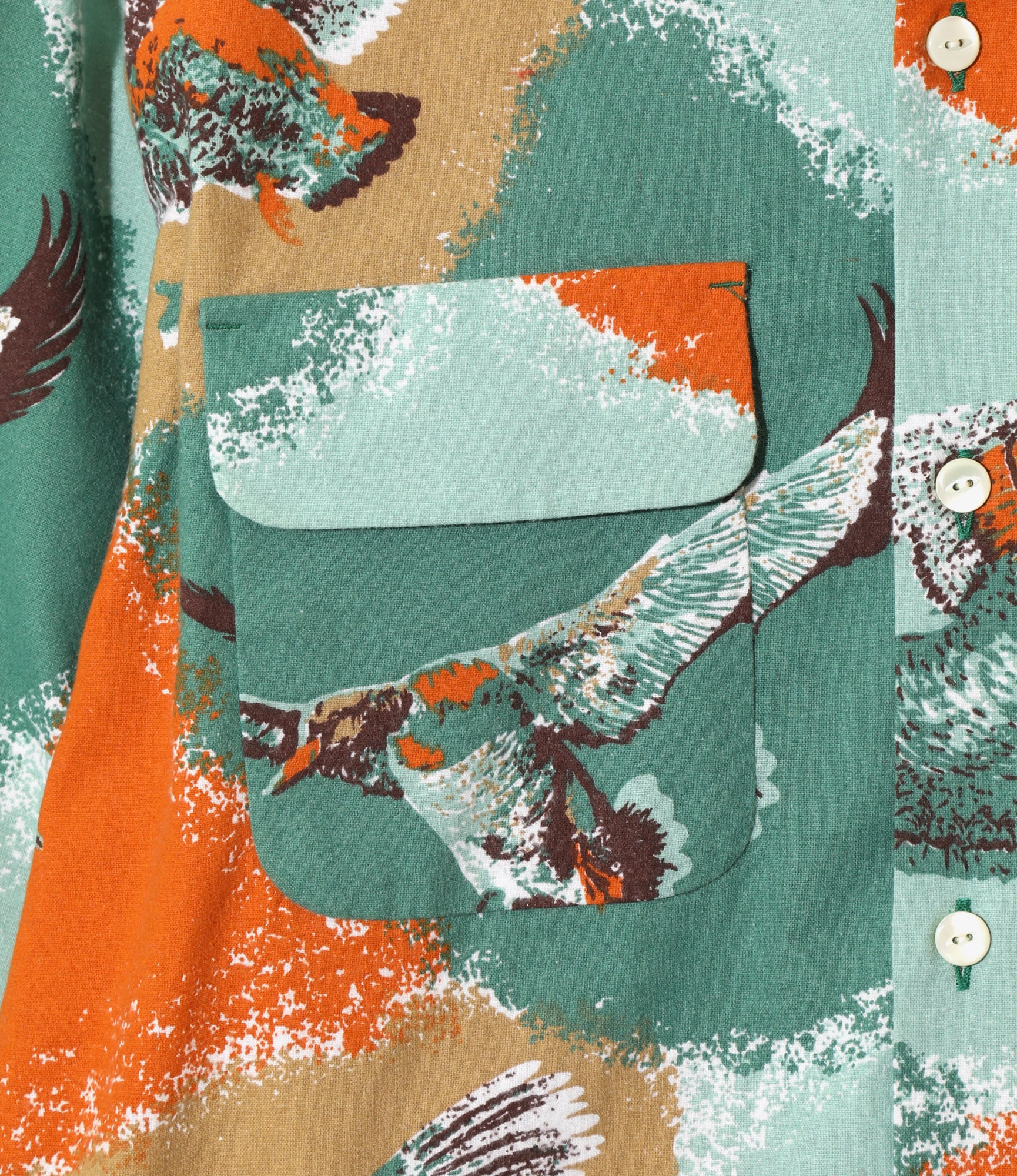 Women's Classic Shirt Dress - Orange - Printed Flannel / Bird - Image 3