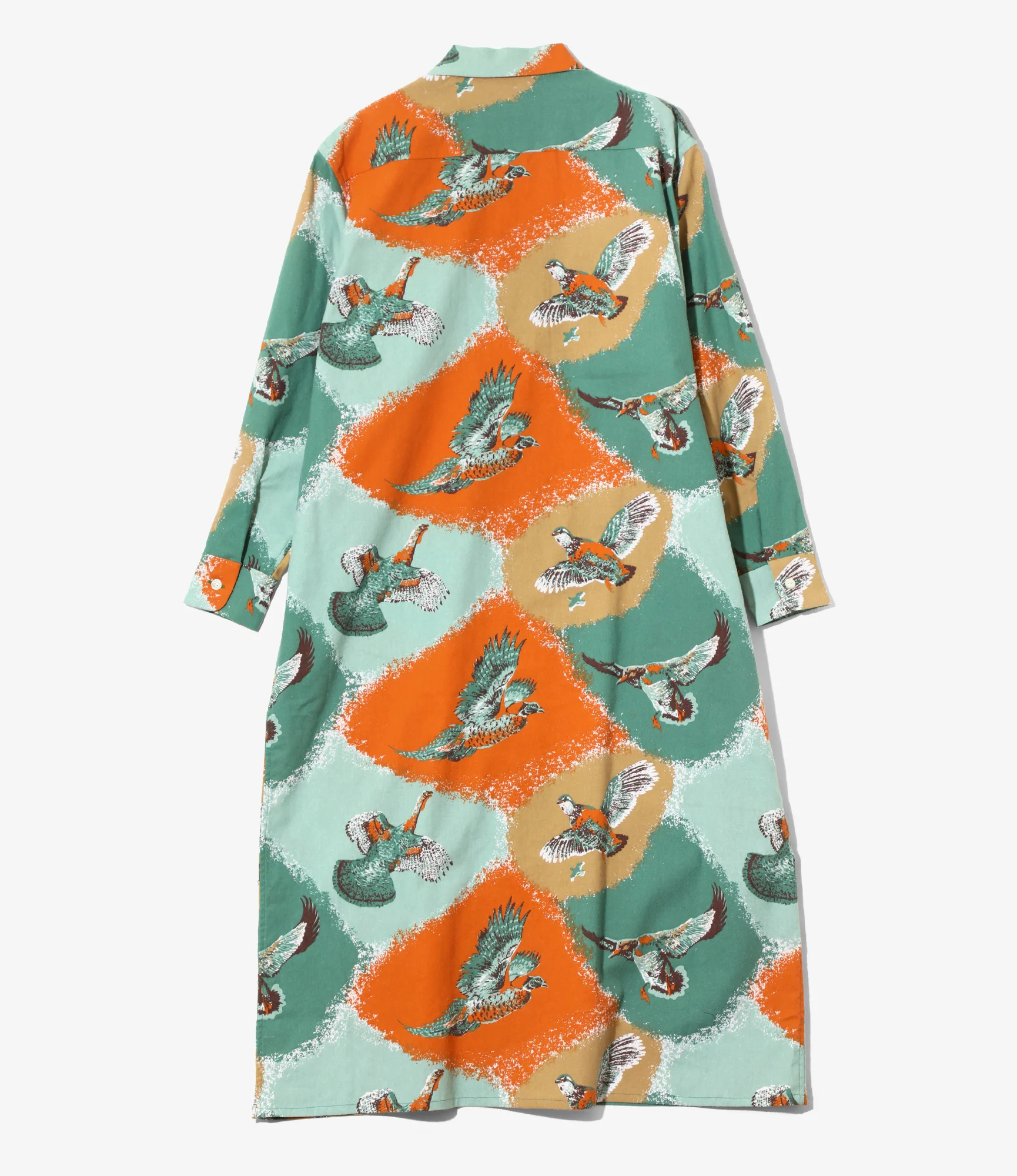 Women's Classic Shirt Dress - Orange - Printed Flannel / Bird - Image 4